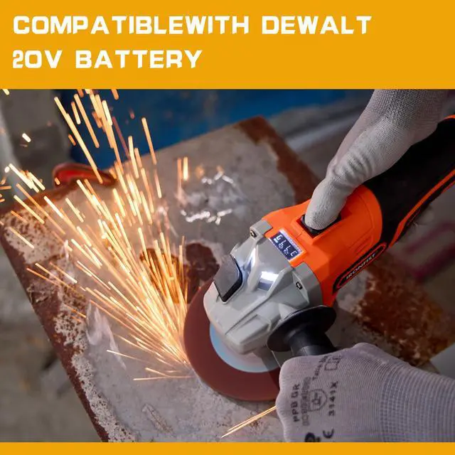 Alt view image 5 of 6 - KEHIPI Cordless Angle Grinder, 20V Brushless Electric Grinding Wheels, Lithium Cutter Utility Power Tool 125mm M14 Angle Grinder Compatible with DEWALT 20V MAX Batteries (NO BATTERY)