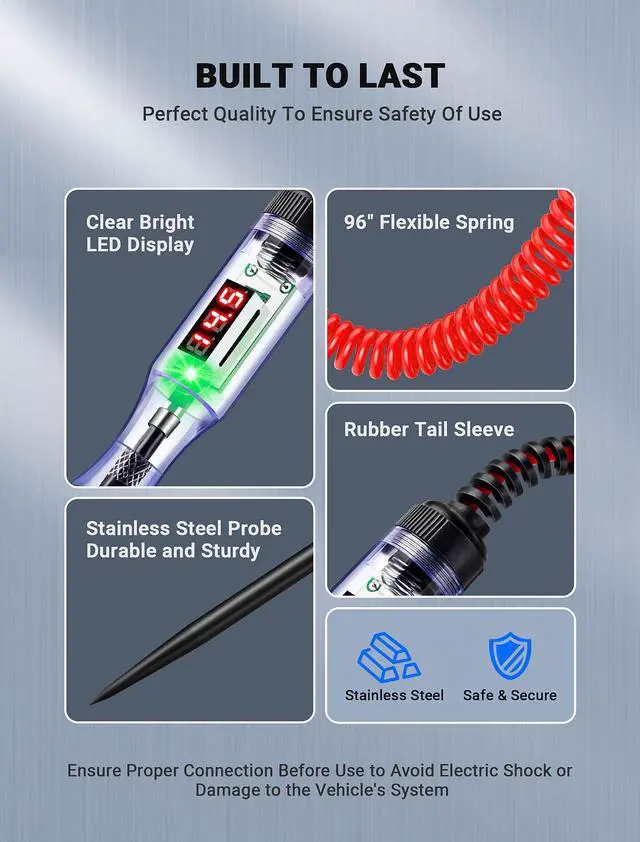 Alt view image 4 of 7 - KEHIPI 5-120V Digital Automotive Test Light with LED Voltage Display, Automotive Circuit Tester with Voltmeter & Stainless Probe, Voltage Light Tester with Alligator Clip for Car Fuse Circuit Testing