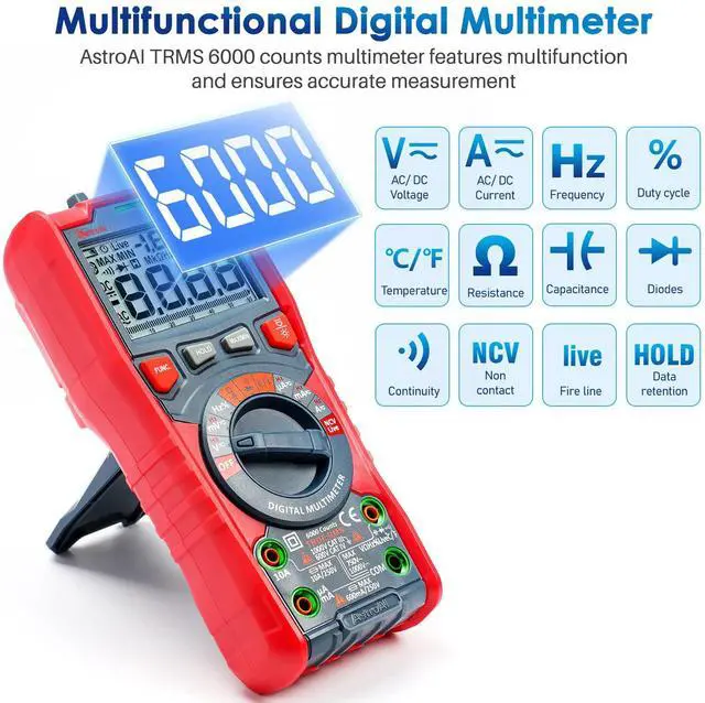 Alt view image 2 of 7 - KEHIPI  Digital Multimeter, TRMS 6000 Counts Auto-Ranging Voltage Tester Voltmeter Measuring AC/DC Voltage Current, Capacitance Resistance Frequency Temperature Continuity Diodes with NCV