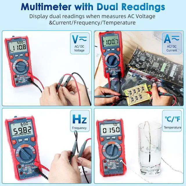 Alt view image 3 of 7 - KEHIPI  Digital Multimeter, TRMS 6000 Counts Auto-Ranging Voltage Tester Voltmeter Measuring AC/DC Voltage Current, Capacitance Resistance Frequency Temperature Continuity Diodes with NCV