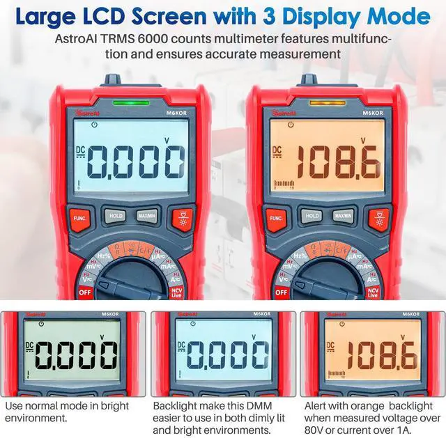 Alt view image 5 of 7 - KEHIPI  Digital Multimeter, TRMS 6000 Counts Auto-Ranging Voltage Tester Voltmeter Measuring AC/DC Voltage Current, Capacitance Resistance Frequency Temperature Continuity Diodes with NCV
