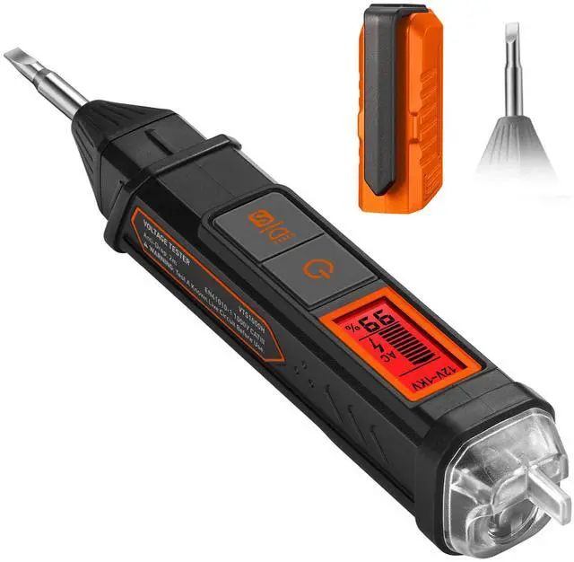 Main image of KEHIPI VTS1000H Voltage Tester with Screwdriver, Non-Contact Electrical Tester, Dual Range AC 12V/70V-1000V, Live Wire Test, Wire Breakpoint Finder, Audible Alarm, LCD Percentage Display, Orange