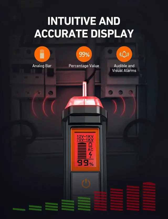Alt view image 4 of 7 - KEHIPI VTS1000H Voltage Tester with Screwdriver, Non-Contact Electrical Tester, Dual Range AC 12V/70V-1000V, Live Wire Test, Wire Breakpoint Finder, Audible Alarm, LCD Percentage Display, Orange