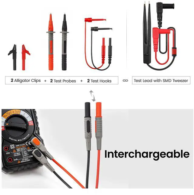 Alt view image 5 of 7 - KEHIPI Multimeter Test Lead Set for Electrical Testing, Soft Silicone Test Leads Kit for Fluke//INNOVA Multimeter Electronic Clamp Meter 11 PCS