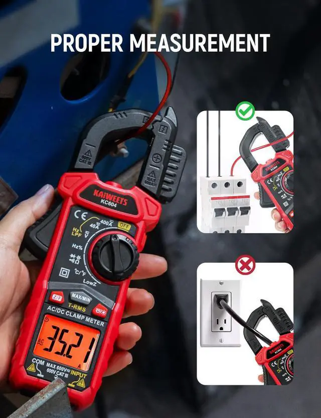 Alt view image 6 of 7 - KEHIPI Digital Clamp Meter Multimeter with D-Shaped Jaw for AC/DC Current & Voltage, Auto-ranging 4000 Counts Voltage Tester with Flashlight Backlight, Measuring Temperature Continuity Diode NCV
