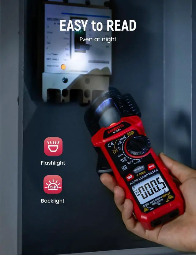 Alt view image 7 of 7 - KEHIPI Digital Clamp Meter Multimeter with D-Shaped Jaw for AC/DC Current & Voltage, Auto-ranging 4000 Counts Voltage Tester with Flashlight Backlight, Measuring Temperature Continuity Diode NCV