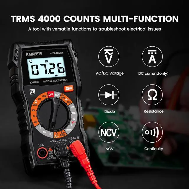 Alt view image 2 of 7 - KEHIPI Digital Multimeter 4000 Counts, Voltage Tester with Accurate Ohm Volt Amp Readings, DC/AC Voltmeter Clearly Measures Resistance Continuity Diode Capacitance NCV for Household and Automotive