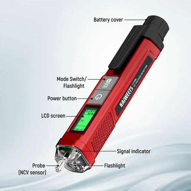 Alt view image 7 of 7 - KEHIPI  Voltage Tester/Non-Contact Voltage Tester with Signal Percentage, Dual Range AC 12V/70V-1000V, Live/Null Wire Tester, Electrical Tester with LCD Display, Wire Breakpoint Finder (Full Red)