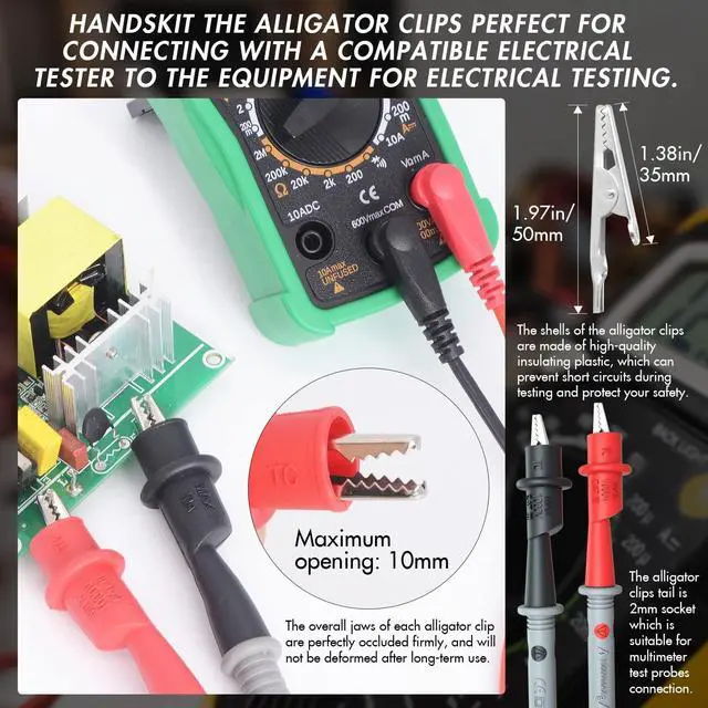 Alt view image 7 of 7 - KEHIPI Electrical Multimeter Test Leads Set with Alligator Clips Test Hook Test Probes Lead Professional Kit 1000V 10A CAT.II