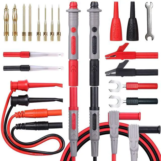Main image of KEHIPI 25-Piece Multimeter Leads Kit, Professional and Upgraded Test Leads Set with Replaceable Gold-Plated Multimeter Probes, Alligator Clips, Test Hooks and Back Probe Pins.