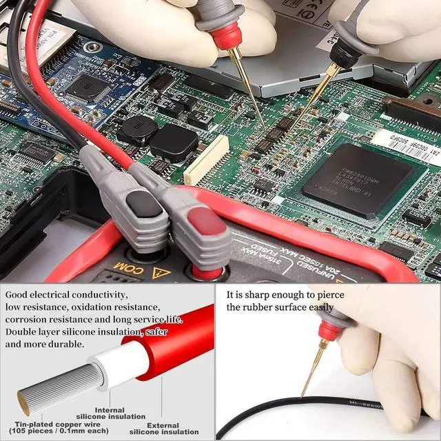 Alt view image 3 of 6 - KEHIPI 25-Piece Multimeter Leads Kit, Professional and Upgraded Test Leads Set with Replaceable Gold-Plated Multimeter Probes, Alligator Clips, Test Hooks and Back Probe Pins.