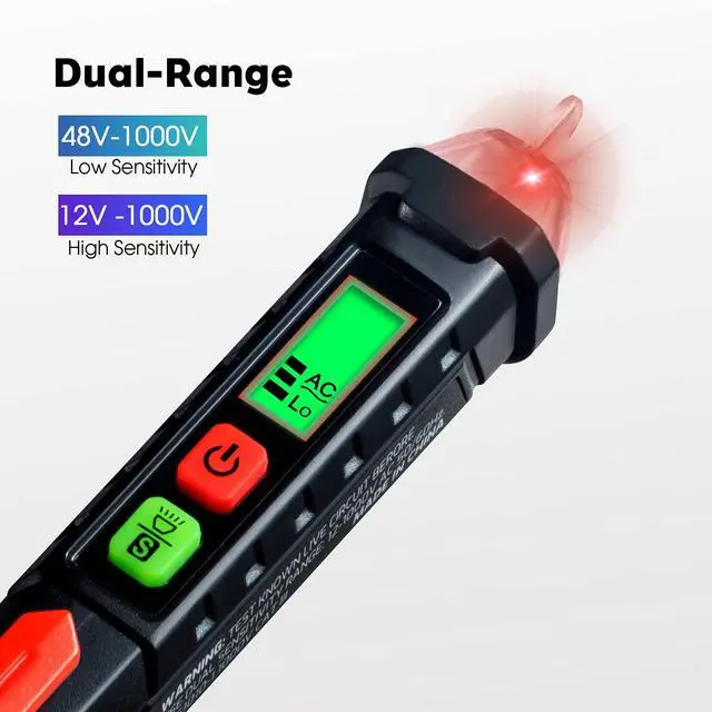 Alt view image 7 of 7 - KEHIPI AC Voltage Tester/Non-Contact Voltage Tester with Dual Range AC 12V-1000V/48V-1000V, Electrical Pen with LCD Display and Flashlight Buzzer Alarm, Detect Wire Breakpoint, Live/Null Wire Tester.