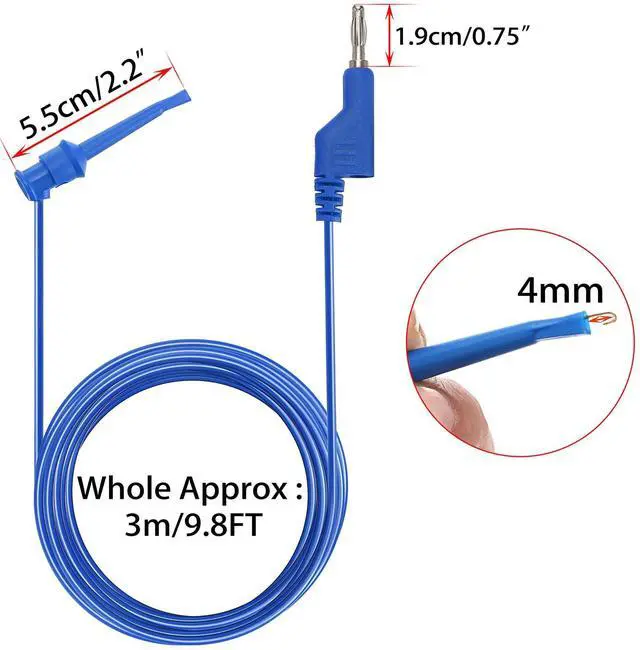 Alt view image 4 of 7 - KEHIPI Multimeter Test Lead Set - 5Pcs Stackable Banana Plug to Test Hook Wire Cable Kit with Protective, Flexible Wire Leads for Electrical Testing 500V/5A 9.8Ft/3M