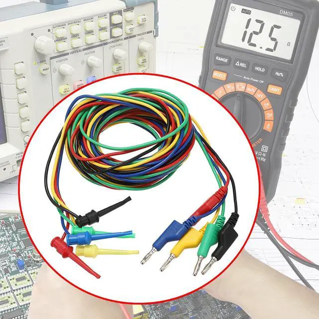Alt view image 3 of 7 - KEHIPI Multimeter Test Lead Set - 5Pcs Stackable Banana Plug to Test Hook Wire Cable Kit with Protective, Flexible Wire Leads for Electrical Testing 500V/5A 9.8Ft/3M
