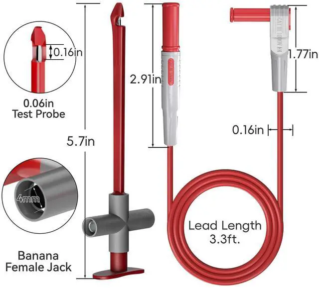 Alt view image 2 of 6 - KEHIPI 2PCS Multimeter Test Leads 4mm Banana Plug Male to Male with Puncture Probes Wire-Piercing Test Clip Tool for Multimeter Testing Automotive Car Repairing