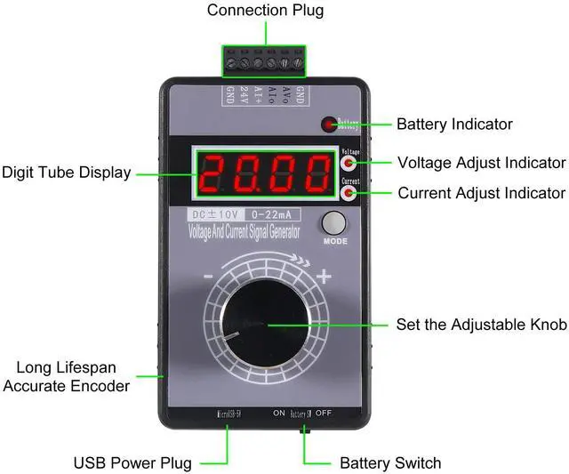 Alt view image 3 of 6 - KEHIPI Adjustable 4-20mA Signal Generator Current Voltage Analog Simulator 0-10V/0-22mA Signal Sources with LCD Display for Value Adjusting PLC Controller Panel LED Testing Calibration