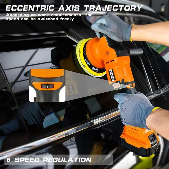 Alt view image 4 of 6 - KEHIPI Cordless Orbital Polisher for DEWALT 20V MAX Batteries, 6inch 150mm Brushless Buffer Car Waxer with 6 speeds 750-6800RPM, 13PCS Polishing Accessories (NO BATTERY)