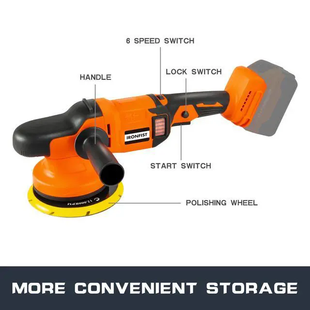 Alt view image 2 of 6 - KEHIPI Cordless Orbital Polisher for DEWALT 20V MAX Batteries, 6inch 150mm Brushless Buffer Car Waxer with 6 speeds 750-6800RPM, 13PCS Polishing Accessories (NO BATTERY)