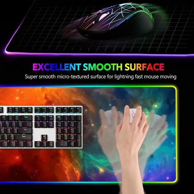 Alt view image 3 of 7 - KEHIPI Large RGB Gaming Mouse Pad, Keyboard Mousepad Led Extended 35.4 x 15.8 inch Non-Slip Rubber Base with 14 Lighting Modes, Big Desk Mat Waterproof, Galaxy Nebula