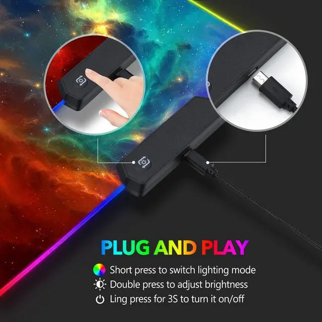 Alt view image 4 of 7 - KEHIPI Large RGB Gaming Mouse Pad, Keyboard Mousepad Led Extended 35.4 x 15.8 inch Non-Slip Rubber Base with 14 Lighting Modes, Big Desk Mat Waterproof, Galaxy Nebula