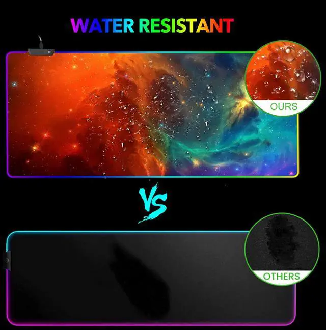 Alt view image 6 of 7 - KEHIPI Large RGB Gaming Mouse Pad, Keyboard Mousepad Led Extended 35.4 x 15.8 inch Non-Slip Rubber Base with 14 Lighting Modes, Big Desk Mat Waterproof, Galaxy Nebula