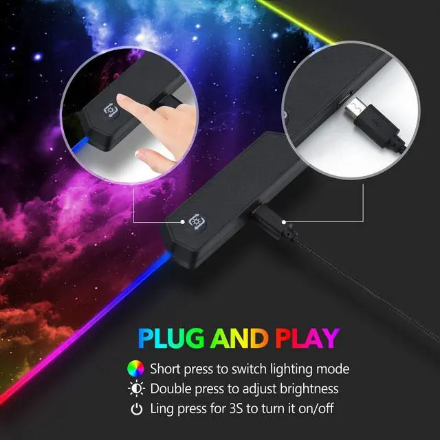 Alt view image 4 of 7 - KEHIPI Large RGB Gaming Mouse Pad, Keyboard Mousepad Led Extended 35.4 x 15.8 inch Non-Slip Rubber Base with 14 Lighting Modes, Big Desk Mat Waterproof, Nebula Universe