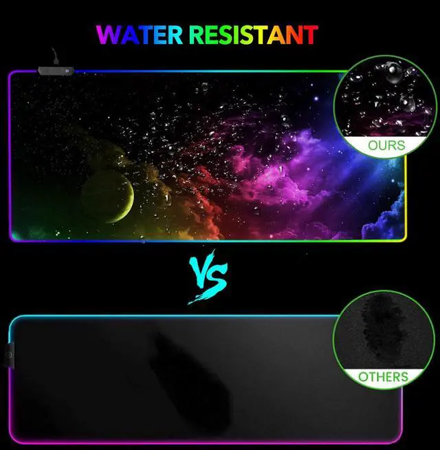 Alt view image 5 of 7 - KEHIPI Large RGB Gaming Mouse Pad, Keyboard Mousepad Led Extended 35.4 x 15.8 inch Non-Slip Rubber Base with 14 Lighting Modes, Big Desk Mat Waterproof, Nebula Universe