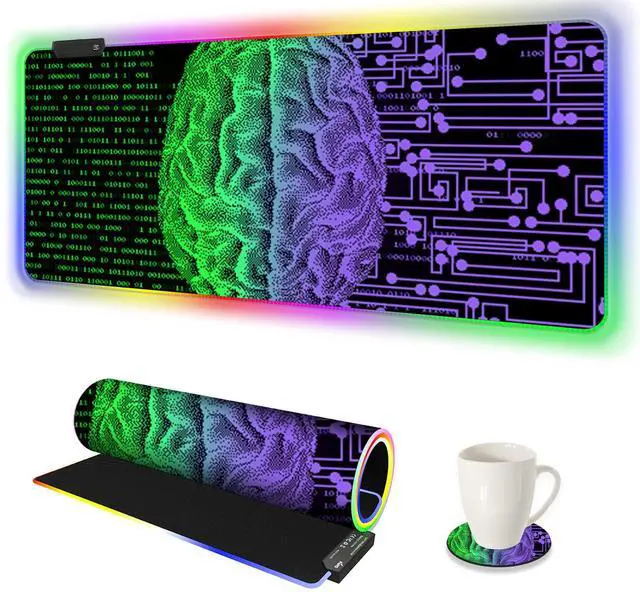 Main image of KEHIPI Large Gaming Mouse Pad RGB, Keyboard Led Mousepad Extended 35.4 x 15.8 inch Non-Slip Rubber Base with 14 Lighting Modes, Big Desk Mat Waterproof, Technology Brain