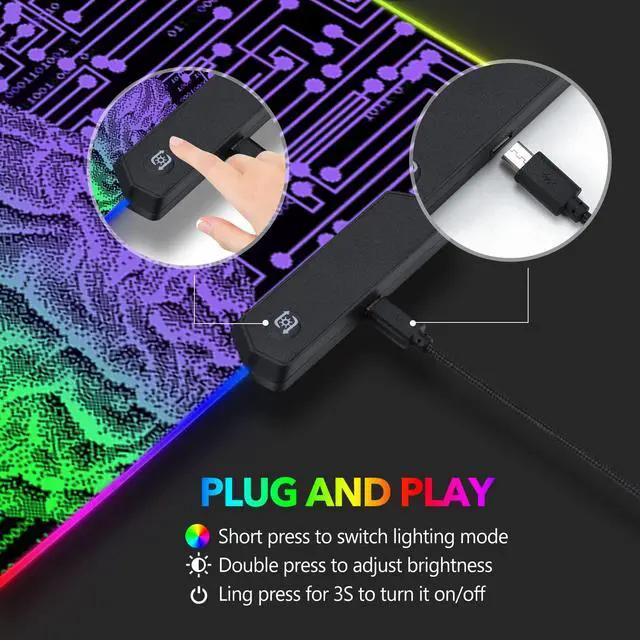 Alt view image 4 of 7 - KEHIPI Large Gaming Mouse Pad RGB, Keyboard Led Mousepad Extended 35.4 x 15.8 inch Non-Slip Rubber Base with 14 Lighting Modes, Big Desk Mat Waterproof, Technology Brain