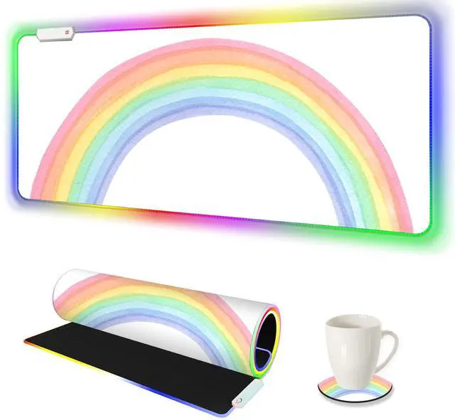 Main image of KEHIPI RGB Gaming Mouse Pad Large, Keyboard Mousepad Led Extended 35.4 x 15.8 inch Non-Slip Rubber Base with 14 Lighting Modes, Big Desk Mat Waterproof, White Rainbow
