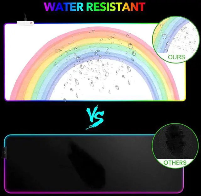 Alt view image 4 of 7 - KEHIPI RGB Gaming Mouse Pad Large, Keyboard Mousepad Led Extended 35.4 x 15.8 inch Non-Slip Rubber Base with 14 Lighting Modes, Big Desk Mat Waterproof, White Rainbow
