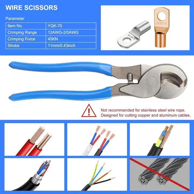 Alt view image 5 of 7 - KEHIPI Hydraulic Crimping Tool 10 Ton with 9 Hex-Dies, 122/0 AWG Battery Cable Crimper with Cable Cutter for Copper, Aluminum Cable Lugs