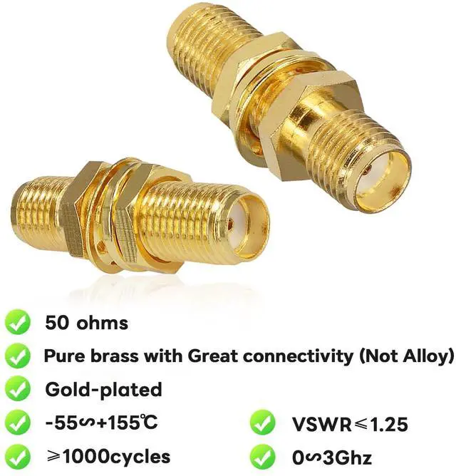 Alt view image 3 of 7 - KEHIPI SMA Socket Connector Panel Chassis Mount SMA Female to Female Bulkhead Extendable Antenna Jack Adapter for Antennas Wireless LAN Devices Coaxial Cable Pack of 2
