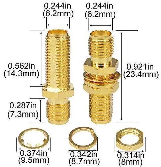 Alt view image 5 of 7 - KEHIPI SMA Socket Connector Panel Chassis Mount SMA Female to Female Bulkhead Extendable Antenna Jack Adapter for Antennas Wireless LAN Devices Coaxial Cable Pack of 2