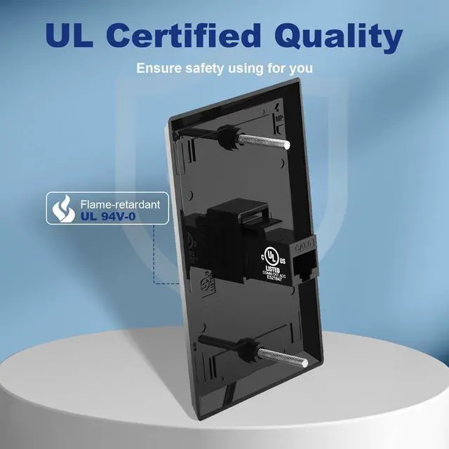 Alt view image 2 of 7 - KEHIPI Black Ethernet Wall Plate (UL Listed), 1-Port Cat6 Female to Female Wall Jack, Keystone Wall Plate with RJ45 Keystone Inline Coupler for Cat6/Cat5e/Cat5 Cables, 2-Pack