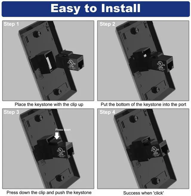 Alt view image 6 of 7 - KEHIPI Black Ethernet Wall Plate (UL Listed), 1-Port Cat6 Female to Female Wall Jack, Keystone Wall Plate with RJ45 Keystone Inline Coupler for Cat6/Cat5e/Cat5 Cables, 2-Pack