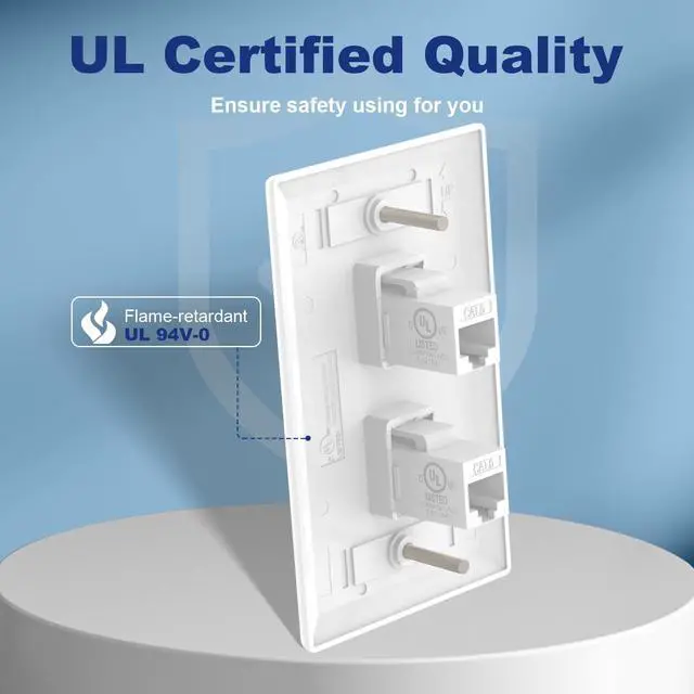 Alt view image 3 of 7 - KEHIPI Ethernet Wall Plate 2-Port (UL Listed), Cat6 Female to Female Wall Jack, RJ45 Keystone Inline Coupler Wall Outlet, White