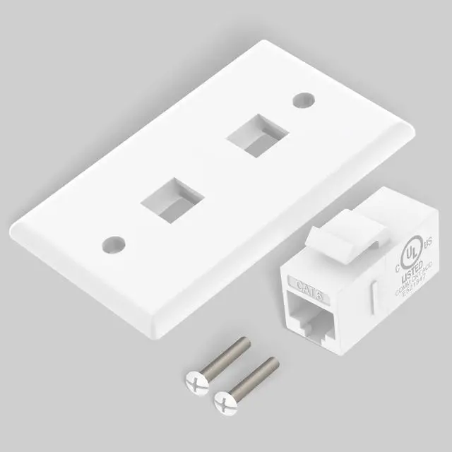 Alt view image 7 of 7 - KEHIPI Ethernet Wall Plate 2-Port (UL Listed), Cat6 Female to Female Wall Jack, RJ45 Keystone Inline Coupler Wall Outlet, White