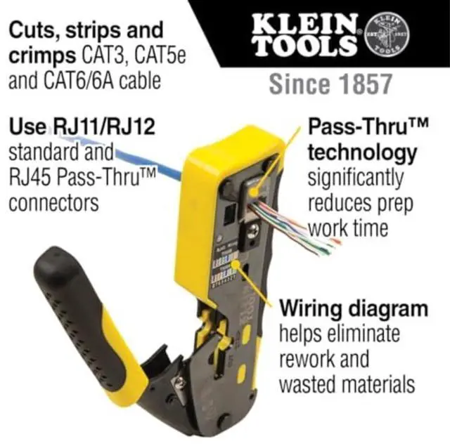 Alt view image 3 of 7 - KEHIPI VDV226-110 Ratcheting Modular Data Cable Crimper / Wire Stripper / Wire Cutter for RJ11/RJ12 Standard, RJ45 Pass-Thru Connectors