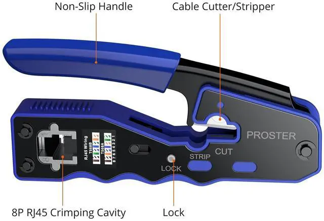 Alt view image 2 of 7 - KEHIPI  RJ45 Crimper Tool Kit - Stripper Cutter Crimper Tool for RJ45 Cat6 Cat5 Cat5e Pass-Thru Connectors, with 50pcs Cat6 Connectors and Protection , 1pcs Wire Stripper