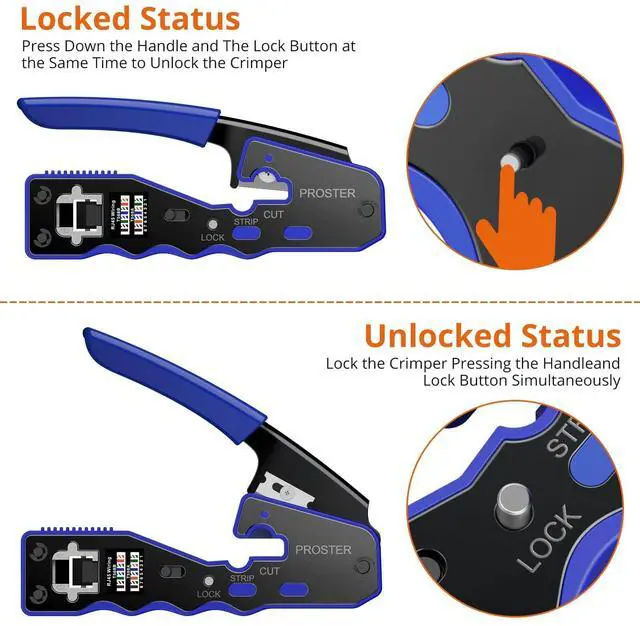 Alt view image 3 of 7 - KEHIPI  RJ45 Crimper Tool Kit - Stripper Cutter Crimper Tool for RJ45 Cat6 Cat5 Cat5e Pass-Thru Connectors, with 50pcs Cat6 Connectors and Protection , 1pcs Wire Stripper