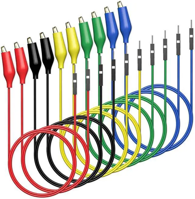 Main image of KEHIPI Alligator Clips to Breadboard Male Jumper Wires Soft Flexible Silicone Test Leads for Electrical Testing