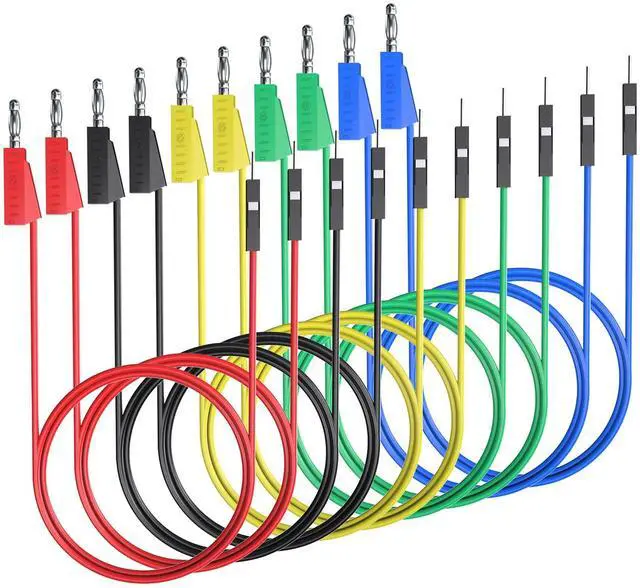 Main image of KEHIPI Stackable Banana Plug to Breadboard Male Jumper Wires Soft Flexible Silicone Test Leads for Electrical Testing