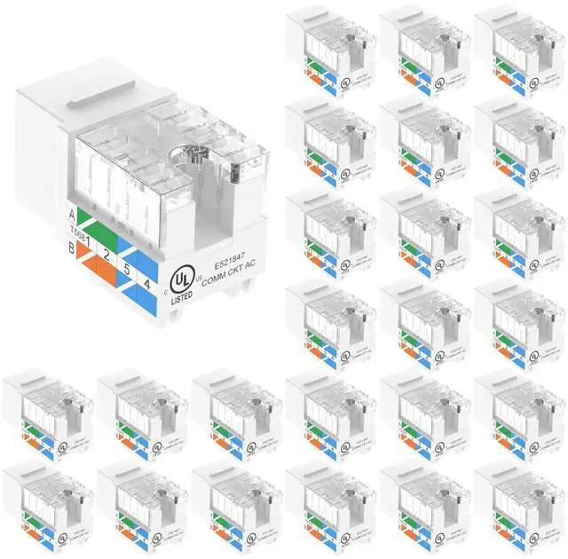 Main image of KEHIPI UL Listed 10Gbps Cat6 Keystone Jack Insert 25-Pack, 90 Degree Punch Down RJ45 Keystone Jack Adapter Slim Profile for Patch Panel and Wall Plate