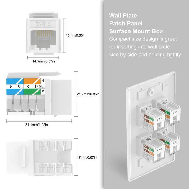 Alt view image 6 of 7 - KEHIPI UL Listed 10Gbps Cat6 Keystone Jack Insert 25-Pack, 90 Degree Punch Down RJ45 Keystone Jack Adapter Slim Profile for Patch Panel and Wall Plate