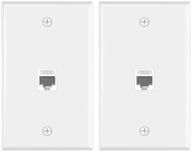 Main image of KEHIPI Ethernet Wall Plate (UL Listed), 1-Port Cat6 Female to Female Wall Jack, Keystone Wall Plate with RJ45 Keystone Inline Coupler, White (2-Pack)
