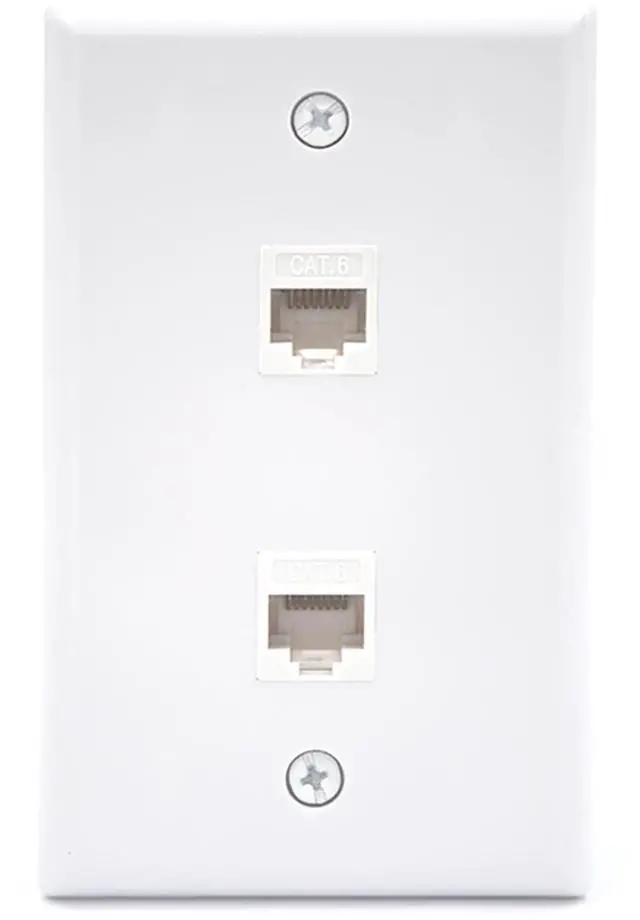 Main image of KEHIPI Ethernet Wall Plate 2-Port (UL Listed), Cat6 Female to Female Wall Jack, RJ45 Keystone Inline Coupler Wall Outlet, White