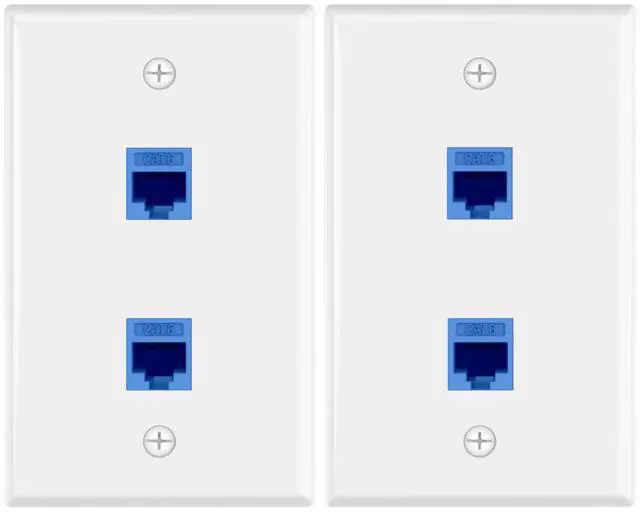 Main image of KEHIPI 2-Port Ethernet Wall Plate (UL Listed), CAT6 Wall Plate and Jack, RJ45 Keystone Inline Coupler with Keystone Ethernet Outlet, Blue 2-Pack