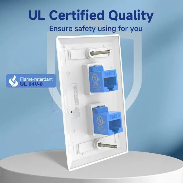 Alt view image 2 of 7 - KEHIPI Ethernet Wall Plate 2-Port (UL Listed), Cat6 Female to Female Wall Jack, RJ45 Keystone Inline Coupler Wall Outlet, Blue