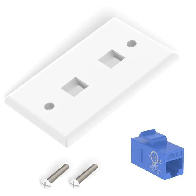 Alt view image 7 of 7 - KEHIPI Ethernet Wall Plate 2-Port (UL Listed), Cat6 Female to Female Wall Jack, RJ45 Keystone Inline Coupler Wall Outlet, Blue